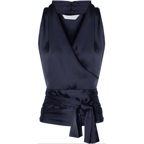 ANTHOLOGIA - BLUSA CETIM CACHE-COEUR CAVADA - MARINHO