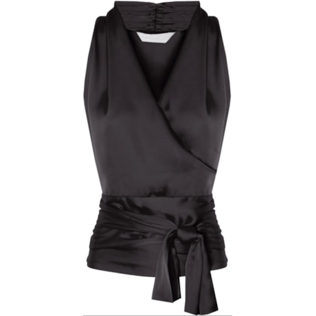 ANTHOLOGIA - BLUSA CETIM CACHE-COEUR CAVADA SAINT TROPEZ - PRETO