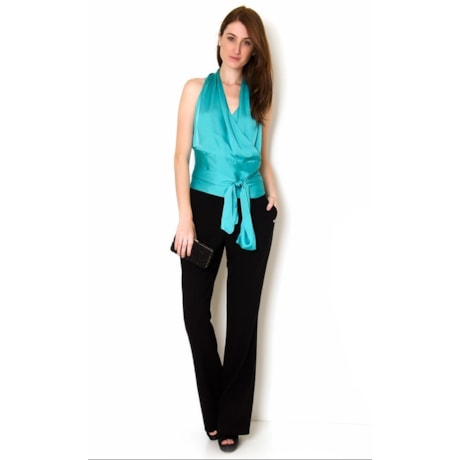 ANTHOLOGIA - BLUSA CETIM CACHE-COEUR CAVADA SAINT TROPEZ - TURQUESA