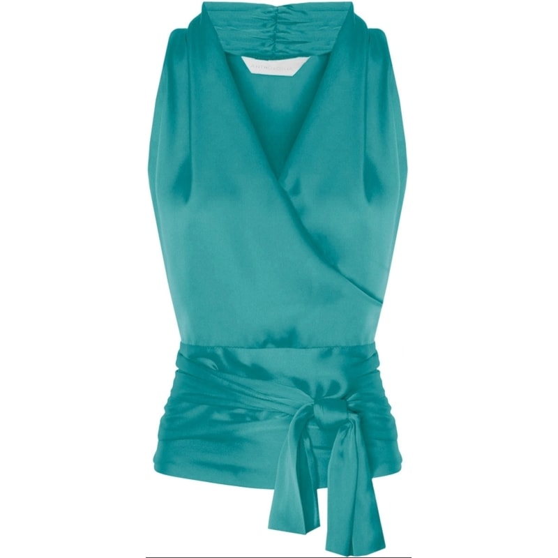 ANTHOLOGIA - BLUSA CETIM CACHE-COEUR CAVADA - TURQUESA
