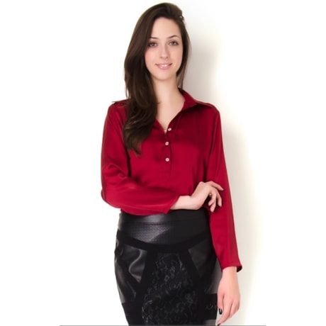 ANTHOLOGIA - BLUSA CETIM LISA 3 BOTOES M/L SEM PUNHO - CEREJA