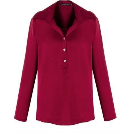 ANTHOLOGIA - BLUSA CETIM LISA 3 BOTOES M/L SEM PUNHO - CEREJA