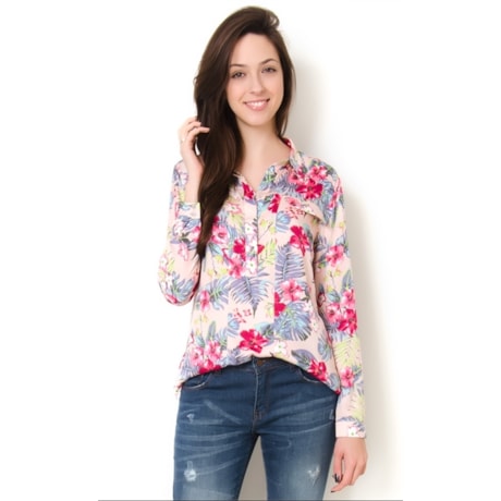 ANTHOLOGIA - BLUSA VISCOSE FLORAL C/ GOLA FALSO BOLSO - BRANCO ANTHOLOGIA - BLUSA VISCOSE FLORAL C/ GOLA FALSO BOLSO - BRANCO