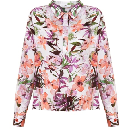 ANTHOLOGIA - BLUSA VISCOSE FLORAL C/ GOLA M/L - BRANCO