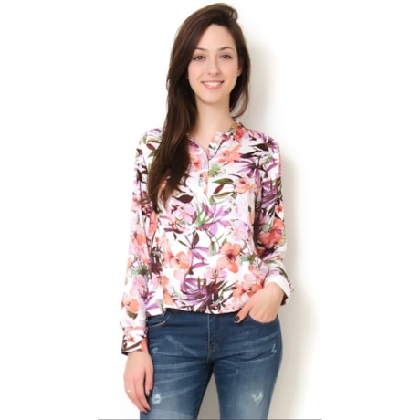 ANTHOLOGIA - BLUSA VISCOSE FLORAL C/ GOLA M/L - ROSÊ