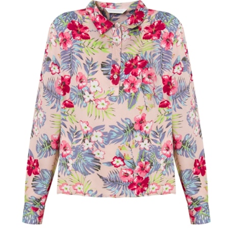 ANTHOLOGIA - BLUSA VISCOSE FLORAL C/ GOLA M/L - ROSÊ