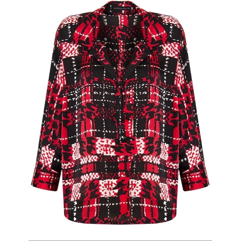 ANTHOLOGIA - CAMISA CETIM XADREZ QUADRADA - VERMELHO