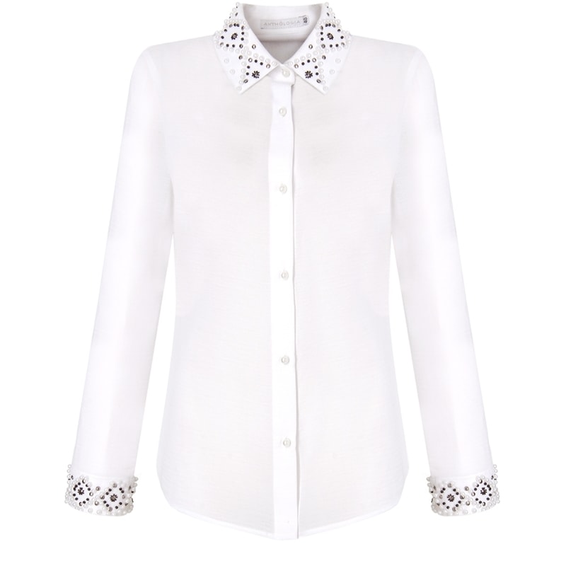 ANTHOLOGIA - CAMISA CREPE M/L GOLA E PUNHO BORDADO - BRANCO
