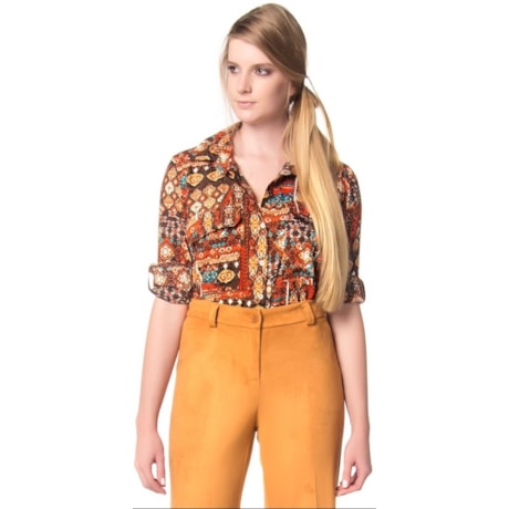 ANTHOLOGIA - CAMISA VISCOSE ESTAMPADA BOLSO CHAPADO - LARANJA