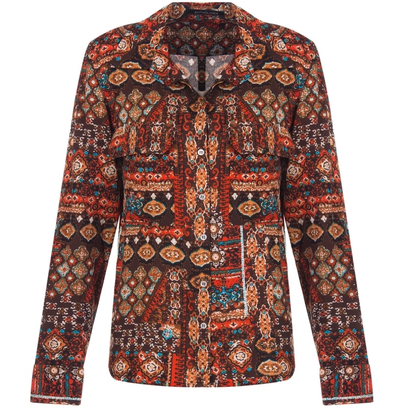 ANTHOLOGIA - CAMISA VISCOSE ESTAMPADA BOLSO CHAPADO - LARANJA