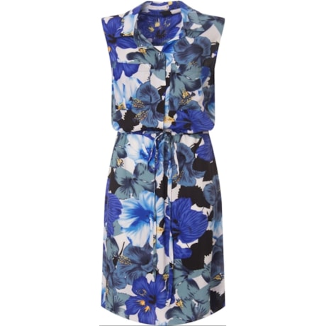 ANTHOLOGIA - VESTIDO BLUSADO ESTAMPADO COM BOLSOS SEM MANGAS - AZUL ANTHOLOGIA - VESTIDO BLUSADO ESTAMPADO COM BOLSOS SEM MANGAS - AZUL
