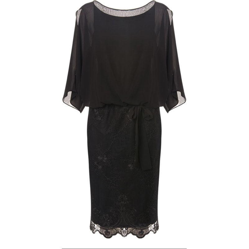 ANTHOLOGIA - VESTIDO BLUSADO SHIFFON SAIA TULE BORDADO - PRETO