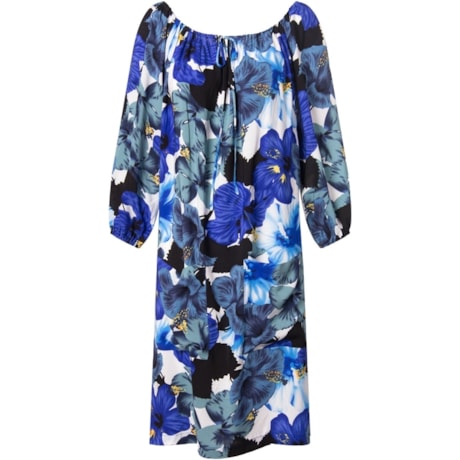 ANTHOLOGIA - VESTIDO ESTAMPADO 2/BOLSOS COM ELÁSTICO MANGA E DECOTE - AZUL ANTHOLOGIA - VESTIDO ESTAMPADO 2/BOLSOS COM ELÁSTICO MANGA E DECOTE - AZUL