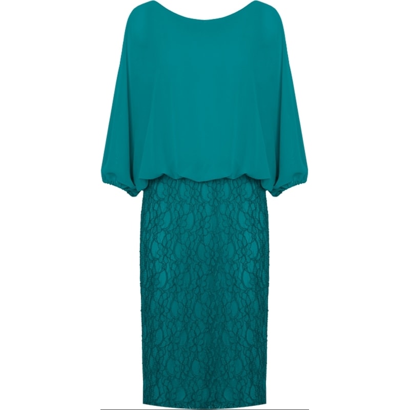 ANTHOLOGIA - VESTIDO SHIFFON C/ SAIA RENDADA M/L - TURQUESA