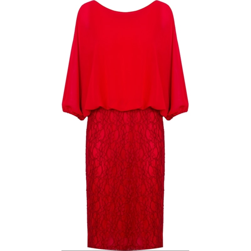 ANTHOLOGIA - VESTIDO SHIFFON C/ SAIA RENDADA M/L - VERMELHO