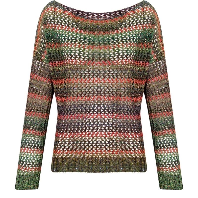 BANANA CAFÉ - BLUSA CROPPED TRICOT MESCLA COLOR C/PAETÊ - VERDE