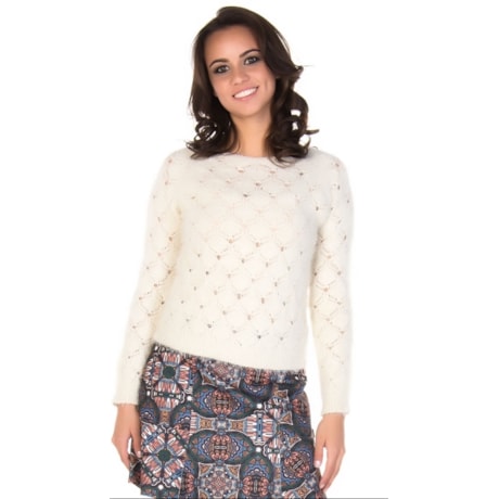 BANANA CAFÉ - BLUSA TRICÔ CROPPED VAZADO MOHAIR - CRU