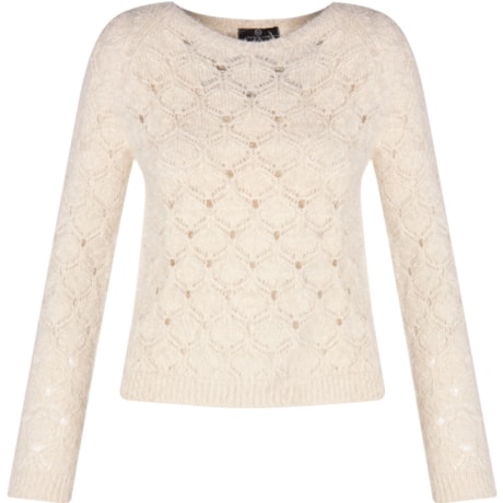 BANANA CAFÉ - BLUSA TRICÔ CROPPED VAZADO MOHAIR - CRU