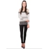 BANANA CAFÉ - BLUSA TRICOT CROPPED ÉTNICO - CINZA