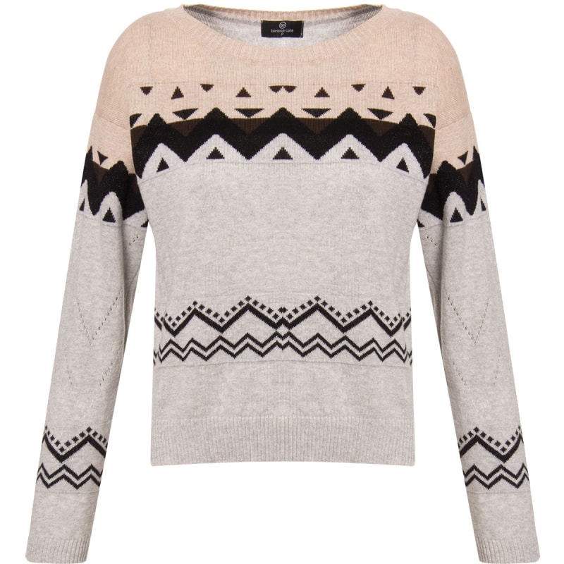 BANANA CAFÉ - BLUSA TRICOT CROPPED ÉTNICO - CINZA