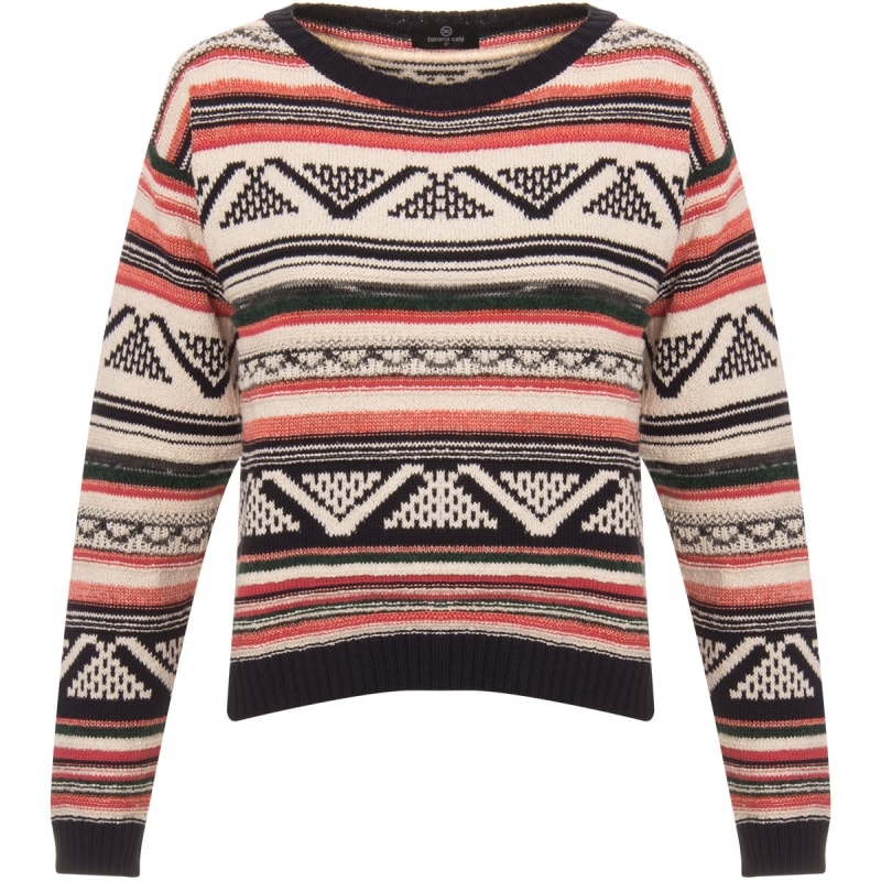 BANANA CAFÉ - BLUSA TRICOT ÉTNICO LISTRAS - LARANJA