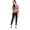 BANANA CAFE - BLUSA TRICOT JACQUARD MESCLA FIOS CROPPED - BEGE