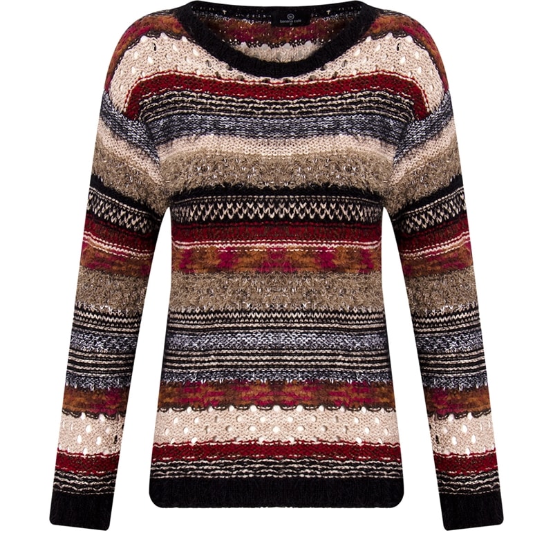 BANANA CAFE - BLUSA TRICOT JACQUARD MESCLA FIOS CROPPED - BEGE