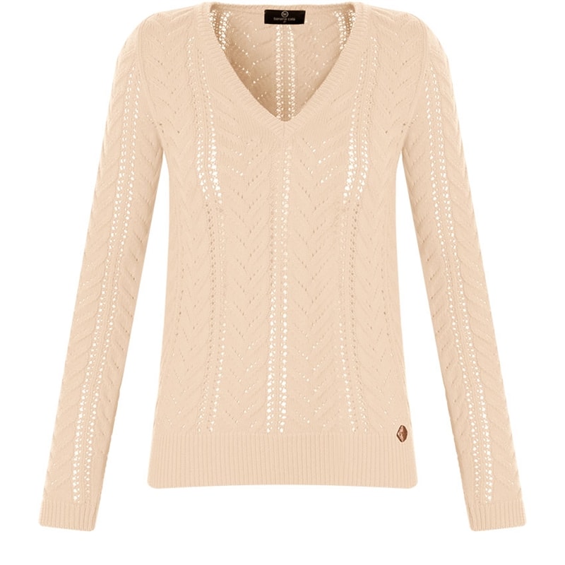 BANANA CAFE - BLUSA TRICOT V TRANÇAS 100% ALGODAO - CRU