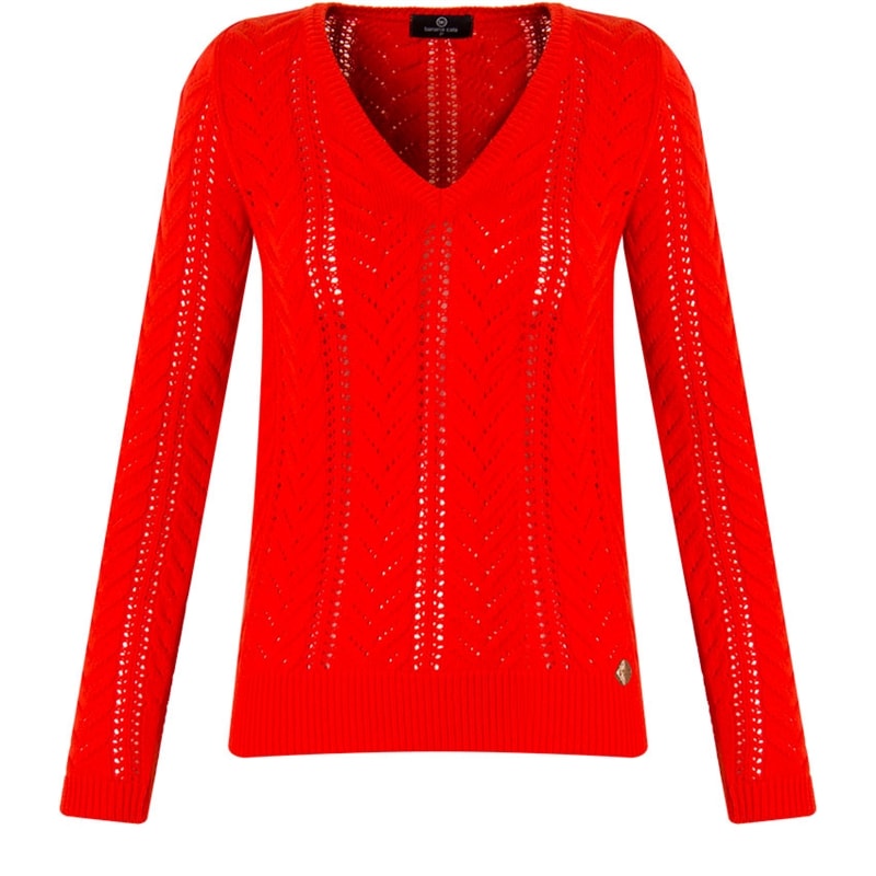 BANANA CAFE - BLUSA TRICOT V TRANÇAS 100% ALGODAO - VERMELHO