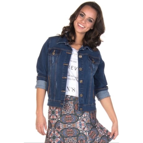 BANANA CAFÉ - JAQUETA JEANS BORDADO ÉTNICO - JEANS