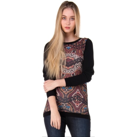 BANANA CAFÉ - MAXIPULL FRENTE JACQUARD - PRETO BANANA CAFÉ - MAXIPULL FRENTE JACQUARD - PRETO
