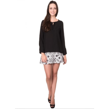 BANANA CAFÉ - SAIA NEOPRENE ESTAMPADA - P&B