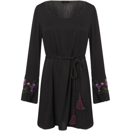 BANANA CAFÉ - VESTIDO BATA MANGAS BORDADAS - PRETO