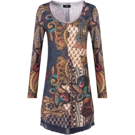 BANANA CAFÉ - VESTIDO T-SHIRT ESTAMPA CASHMERE - MARINHO