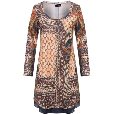 BANANA CAFÉ - VESTIDO T-SHIRT ESTAMPA CASHMERE - PRETO