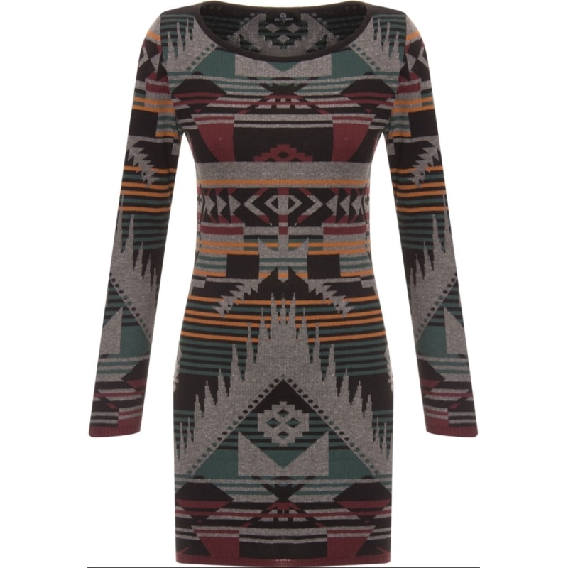 BANANA CAFÉ - VESTIDO TRICOT JAQUARD ÉTNICO - PRETO