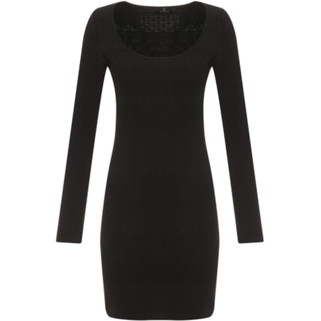 BANANA CAFÉ - VESTIDO TRICOT RAYON TRABALHADO - PRETO