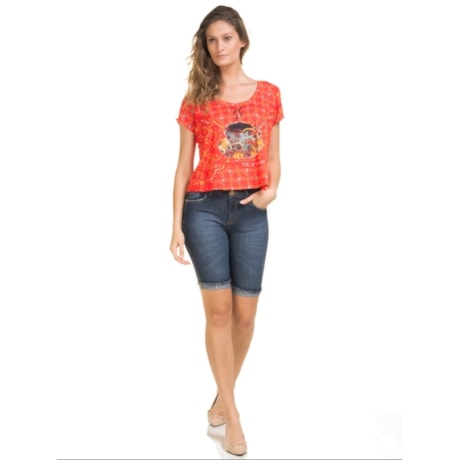 BERMUDA AMBICIONE JEANS STONADA BARRA DOBRADA - JEANS