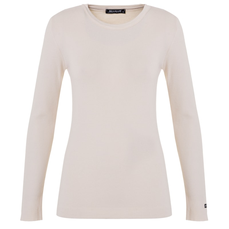 BIAMAR -  BLUSA BÁSICA DE TRICOT MODAL GOLA CARECA BEGE BIAMAR -  BLUSA BÁSICA DE TRICOT MODAL GOLA CARECA BEGE