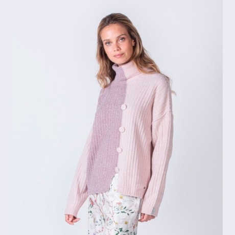 BIAMAR -  BLUSA DE TRICOT GOLA ALTA COM BOTÕES BICOLOR LILAS BIAMAR -  BLUSA DE TRICOT GOLA ALTA COM BOTÕES BICOLOR LILAS