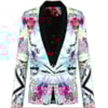 BLAZER ESTILO SMOKING EM CREPE ESTAMPADO - TURQUESA BLAZER ESTILO SMOKING EM CREPE ESTAMPADO - TURQUESA
