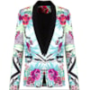 BLAZER ESTILO SMOKING EM CREPE ESTAMPADO - TURQUESA