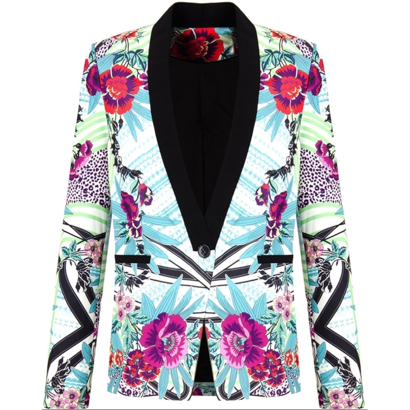 BLAZER ESTILO SMOKING EM CREPE ESTAMPADO - TURQUESA BLAZER ESTILO SMOKING EM CREPE ESTAMPADO - TURQUESA