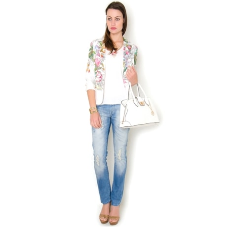 BLAZER FLORAL SARJA C/ STRECH - BRANCO