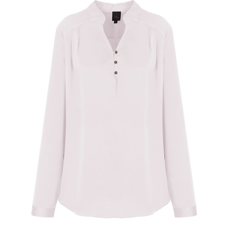 BLUSA ACETINADA GOLA  PADRE 3/BOTÕES FRENTE PREGAS M/L - BRANCO