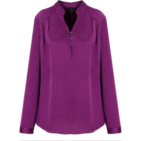 BLUSA ACETINADA GOLA  PADRE 3/BOTÕES FRENTE PREGAS M/L - ROXO BLUSA ACETINADA GOLA  PADRE 3/BOTÕES FRENTE PREGAS M/L - ROXO