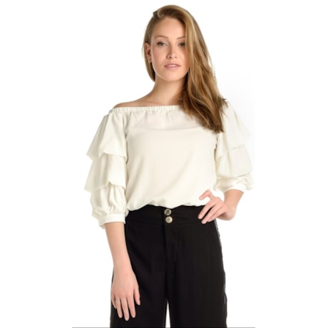 BLUSA  ALPHORRIA  CREPE MANGA CAMADAS - OFF WHITE BLUSA  ALPHORRIA  CREPE MANGA CAMADAS - OFF WHITE