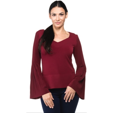 BLUSA ALPHORRIA DECOTE V MANGA PLISSADA - VINHO