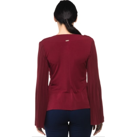 BLUSA ALPHORRIA DECOTE V MANGA PLISSADA - VINHO