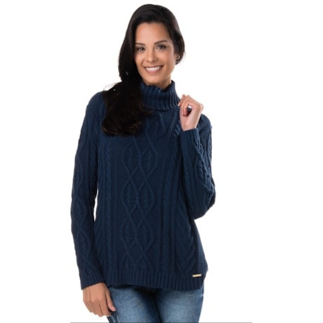 BLUSA AMBICIONE  GOLA ALTA TRANÇAS CLÁSSICA - MARINHO